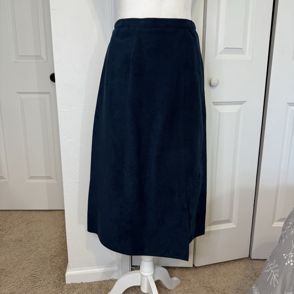 Vintage Charles Klein Blue Suede Skirt Size 4 With Zipper & Clasp Side Slits